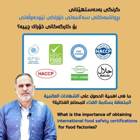 گرنگی بەدەستهێنانی بڕوانامەکانی سەلامەتی خۆراکی نێودەوڵەتی