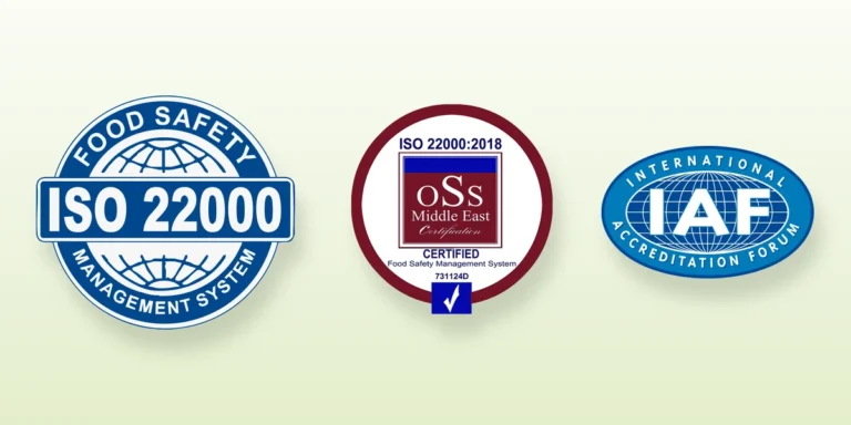 ISO 22000, OSS Middle East certification and IAF logos